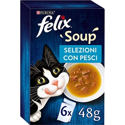 Abbildung von Purina Felix Soup Original Nassfutter für Katzen mit Kabeljau, Thunfisch und Platessa, 8 Packungen 48 Beuteln zu je g