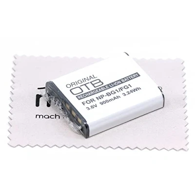 Abbildung von Ersatz Akku passend für Sony Cybershot DSC H10, H50, H70, H90, N1, T20, W50, W70, W80, W90, W100, W120, W130, W150, W200, W300, WX1 (Ersetzt NP BG1, FG1) Kamera OTB mit mungoo Displayputztuch