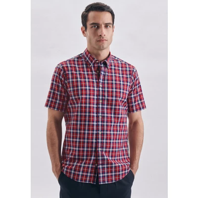 Abbildung von seidensticker Businesshemd &quot;Schwarze Rose&quot;, Regular Kurzarm Button Down Kragen Karo