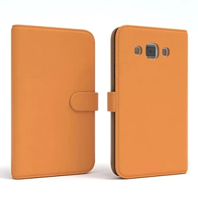 Abbildung von EAZY CASE Tasche kompatibel mit Samsung Galaxy A3 (2015) Schutzhülle Standfunktion Klapphülle Bookstyle, Handytasche Handyhülle Magnetverschluss und Kartenfach, Kunstleder, Orange