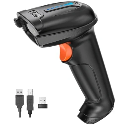 Abbildung von Tera Barcode Scanner 1D 2D QR Wireless Kabellos 2,4 GHz + Wired USB 2,0 Kabelgebunden Handscanner Barcodelesegerät 5 Mil Auflösung 100m Reichweite, Bildschirm Scannen Unterstützt, D5100