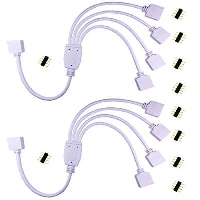 Abbildung von LITAELEK 2pcs LED Verteiler Kable 4 polig 1 zu Strip Splitter Pin Connector RGB 5050 3528 2835 Steifen Verbinder Band Eckverbinder Stecker Stripe Anschlusskable 30cm,Weiß