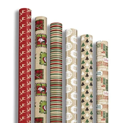 Abbildung von Clairefontaine 211421AMZC Karton mit 12 Rollen Geschenkpapier Kraftnatur 2mx0m70 70g, sortierte Motiven authentisch,