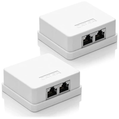 Abbildung von deleyCON 2x CAT 6a Netzwerkdose RJ45 Buchse FTP geschirmt Aufputz Montage 10 Gbit Ethernet Netzwerk LAN Dose RAL 9003 Weiß