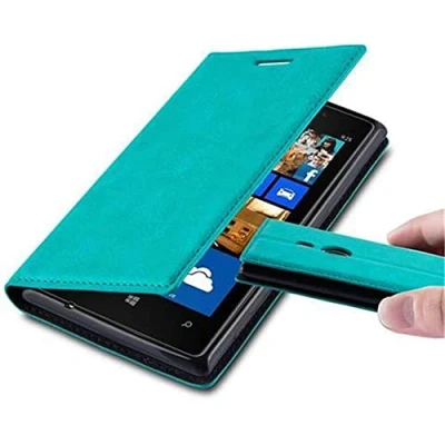 Abbildung von Cadorabo Hülle kompatibel mit Nokia Lumia 925 aus Premium Kunst Leder Flip Klappbare Stoßfeste Magnetische [Standfunktion] [Kartenfächern] Cover für Tasche in Türkis