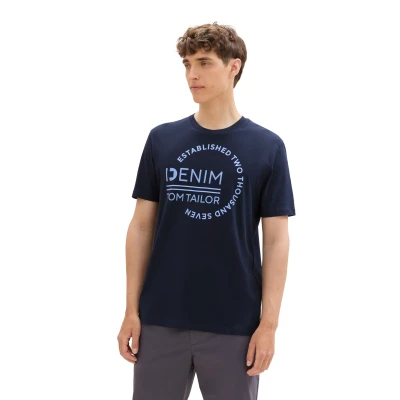Abbildung von TOM Tailor Denim LOGO Tshirt print, Herren, Größe: Small, Dark blue