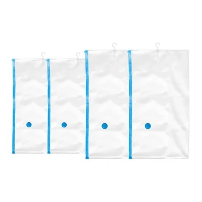 Abbildung von Relaxdays Vakuumbeutel hängend, für Kleidung, 4er Set, 2 Größen, mit Haken, Kleidersäcke Ventil, transparent/blau
