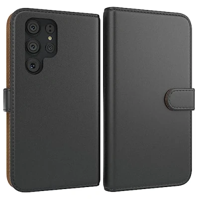 Abbildung von EAZY CASE Tasche kompatibel mit Samsung Galaxy S23 Ultra Schutzhülle Standfunktion Klapphülle im Bookstyle, Handytasche Handyhülle Flip Cover Magnetverschluss und Kartenfach, Schwarz