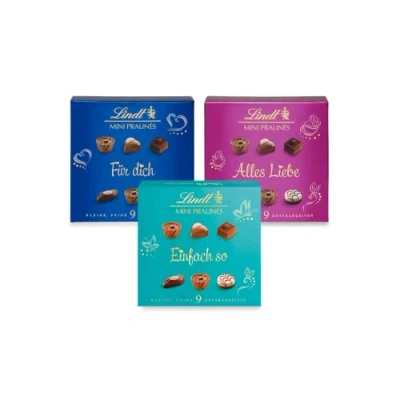 Abbildung von Lindt Schokolade Mini Pralinés Emotionale Botschaften 20 x 44 g Schachtel mit 9 Pralinen in 5 köstlichen Sorten und ohne Alkohol Pralinengeschenk Schokoladengeschenk