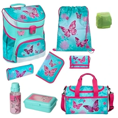 Abbildung von Scooli Schulranzen Campus Fit (Set, 9 tlg., inkl. Federmappe und Sporttasche), BUTTERFLY Schmetterlinge Glitzer Druck