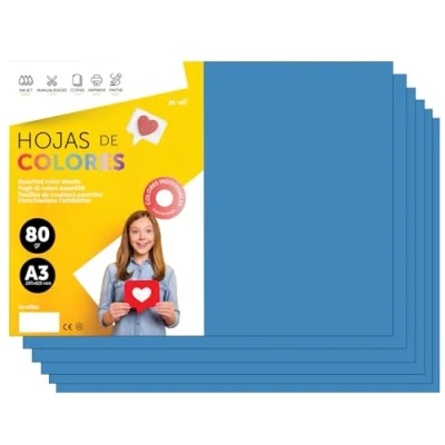 Abbildung von Buntes Papier A3 80g für Drucker &amp; Basteln, Farbige Blätter Kinder, Kreativprojekte, Karten Schule M office (100 Blatt, Blau)