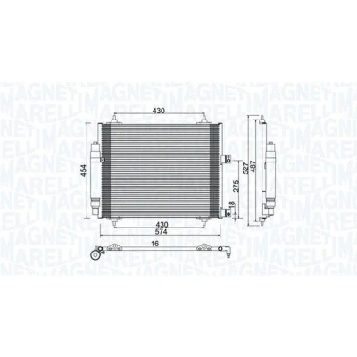 Abbildung von MAGNETI MARELLI 350203886000 Klimakondensator mit Trockner 574x454x16 454 574 16 CITROËN: C8, Jumpy II Kastenwagen, MPV, PEUGEOT: 807