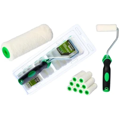 Abbildung von ToolSpace 10er Set Lackwalzen 7 cm mit Griff Beständig gegen Lösungsmittel Lackierwalze Farbroller Velourrollen für Lacke Lackierrolle Velur/Polyacryl Walzenrolle Flock Malerrollen Holzlack
