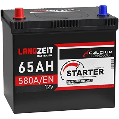 Abbildung von LANGZEIT ASIA Autobatterie 65Ah 12V 580A/EN Batterie Plus Pol Links 30% mehr Startleistung ersetzt 60Ah