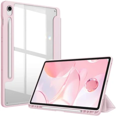 Abbildung von Fintie Hybrid Hülle für Samsung Galaxy Tab S9 FE 10.9 Zoll/Tab 11 Zoll 2023 Tablet mit Stifthalter Stoßfeste Schutzhülle transparenter Hartschale auf der Rückseite, Blühender Hibiskus
