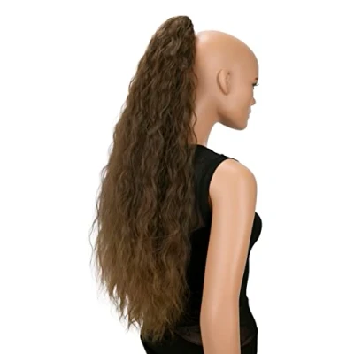 Abbildung von CAISHA 70cm Extralang Voluminös Gewellt Clip On Haarteil Zopf Pferdeschwanz Hitzebeständig Synthetik Braun Mix H705