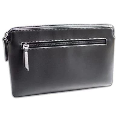 Abbildung von effektivo Banktasche Echt Leder schwarz Dokumententasche Geldtasche mit 2 Reißverschlussfächern