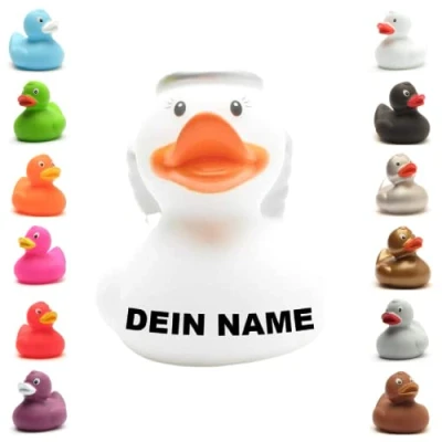 Abbildung von Badeente personalisierbar (Engel Ente mit Wimpern Weiss)