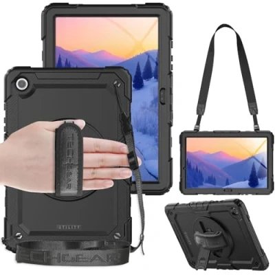 Abbildung von TECHGEAR Utility Hülle Kompatibel mit Samsung Galaxy Tab S9 11,0 Zoll (SM X710/ X716) Robust Stoßfest Outdoor Schutzhülle 360 Grad Schwenkständer, Hand Schultergurt, Eingebaut Bildschirm Schwarz