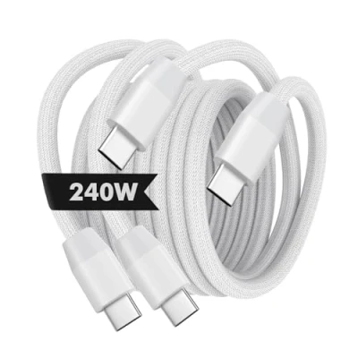 Abbildung von MoKo 240W USB C auf Kabel, 2 Stück m Nylon Geflochtenes Typ Kabel Schnellladekabel für iPhone 16/15/15 Pro/15 Plus/15Pro Max, MacBook Pro 2020, Galaxy S24, Weiß
