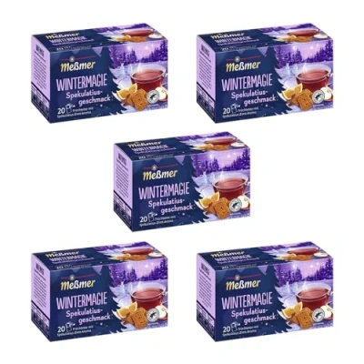 Abbildung von Meßmer Wintermagie 5x Vorteilspaket 100 Teebeutel Früchtetee mit Spekulatius Zimt Aroma Glutenfrei Laktosefrei Vegan