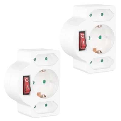 Abbildung von benon 2er Set Mehrfachstecker mit Schalter Steckdosen Adapter Kindersicherung Doppelstecker 3680W Multistecker 3Fach Mehrfachsteckdose 2 Euro und 1 Schuko Stecker Schutzkontakt Weiß