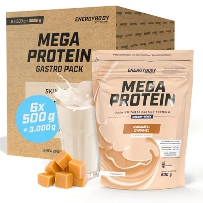 Abbildung von Energybody Mega Protein Karamell/Gastropack 3000 g/Mehrkomponenten mit Casein Whey Mix als Eiweißshake/Eiweisspulver ohne Aspartam/Protein Pulver