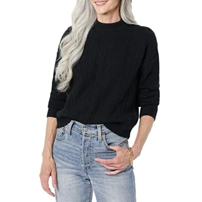 Abbildung von Amazon Essentials Damen Moderner Soft Touch Pullover Mit Rundhalsausschnitt (Erhältlich In Übergröße), Schwarz, S