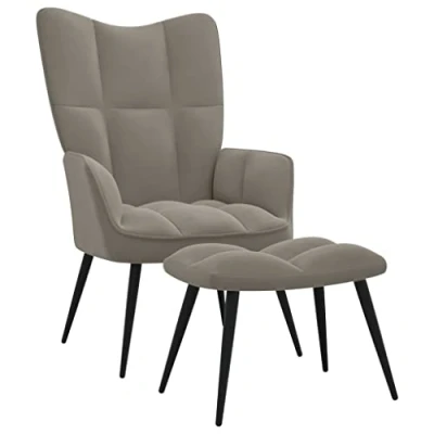 Abbildung von vidaXL Relaxsessel mit Hocker Sessel Fernsehsessel Polstersessel Ohrensessel Relaxstuhl Loungesessel Ruhesessel Armsessel Hellgrau Samt
