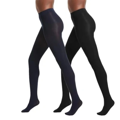 Abbildung von No Nonsense Damen Superblickdichte Kontroll Top Strumpfhose, 90 DEN, Schwarz/Marineblau, L (2er Pack)