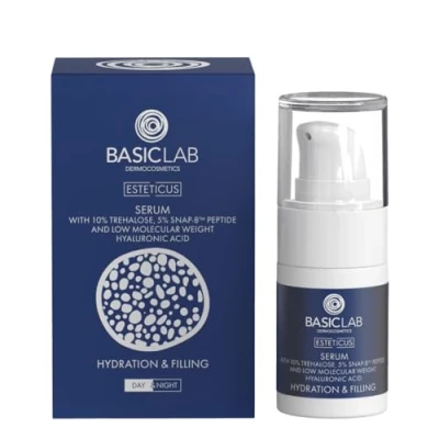 Abbildung von BasicLab Dermocosmetics Gesichtsserum mit Trehalose 30 ml für Frauen und Männer, geeignet den Einsatz Tag Nacht. Feuchtigkeitsspendend, aufbauend, regeneriert Falten.
