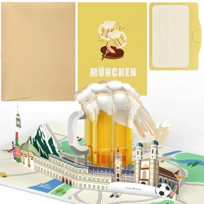Abbildung von Joyoldelf München Pop Up Karte 3D Reisegutschein Geschenkkarte für Reise oder Flitterwochen, Gutscheinkarte, Gutschein zum Geburtstag, Geschenk Urlaub