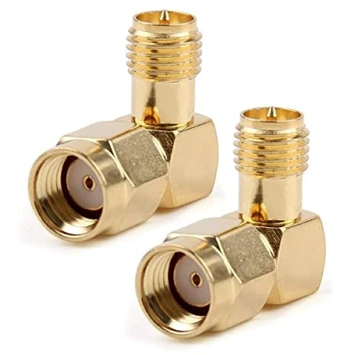 Abbildung von TengKo 90 Grad Vergoldeter Adapter Konverter RP SMA Stecker auf Buchse HF Koaxial Koax (2er Pack)