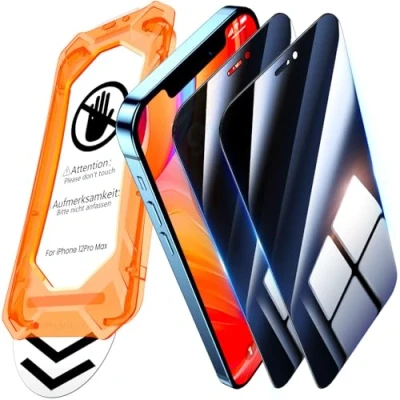 Abbildung von UniqueMe für iPhone 12 Pro Max Panzerglas Sichtschutz [Full Screen Displayschutz] Schutzfolie Sichtschutzfür Schutzglas,Auto Installation,2 Stück