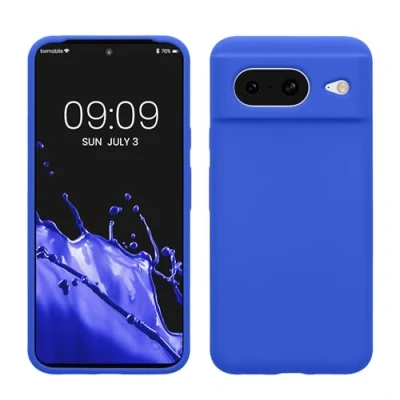 Abbildung von kwmobile Hülle kompatibel mit Google Pixel 8 Silikon Handy Case Handyhülle weiche Oberfläche kabelloses Laden Baltik Blau
