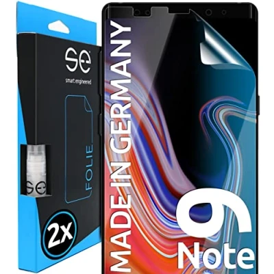 Abbildung von s.e Schutzfolie für Samsung Galaxy Note 9, 2 Stück, Full Screen, Positionierhilfe, Note9 Panzerfolie, transparente Displayfolie, funktionierende Alternative zu Schutzglas, Schutzglasfolie