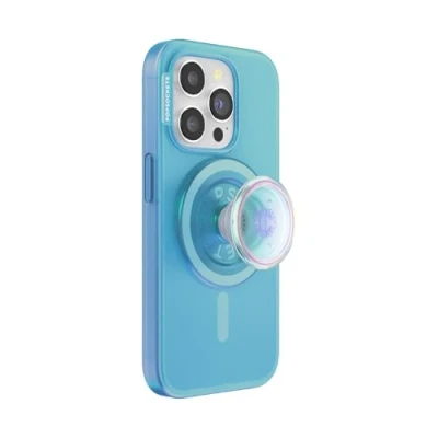 Abbildung von PopSockets iPhone 15 Pro Hülle mit Handygriff und Slide kompatibel MagSafe, Handyhülle für Pro, kabellos aufladbar Opalescent Blue