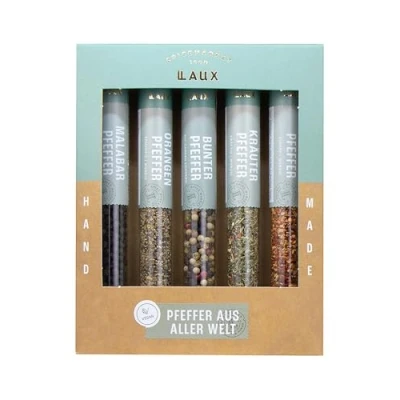 Abbildung von Laux Pfeffer Aus Aller Welt Geschenkbox 5 Erlesene Gewürze Set Hochwertiges Salat &amp; Grill Zubehör Ausgefallene Geschenke für Männer Frauen