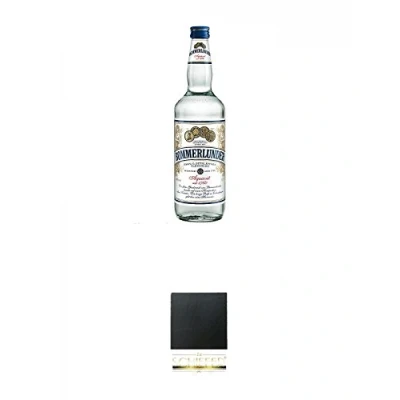 Abbildung von Bommerlunder Aquavit 0,7 Liter + Schiefer Glasuntersetzer eckig ca. 9,5 cm Durchmesser
