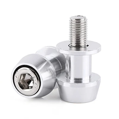 Abbildung von Motorrad Schieberegler Sturzschutz, 8 / 10mm CNC Aluminiumlegierung Swing Arm Spool Sliders Stehen Swingarm Bobbins(8mm Silver)