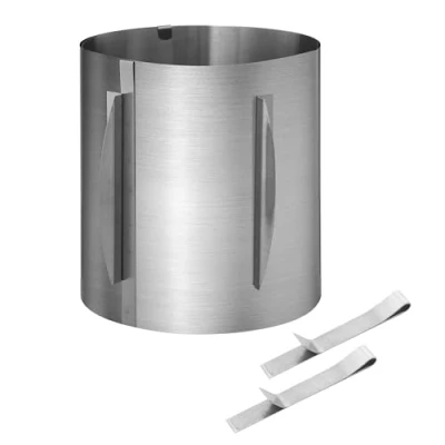 Abbildung von Tortenring, Edelstahl Tortenring Verstellbar. Hoch 20 CM mit 2 Befestigungsclips, teleskopisch verstellbar zwischen 16 und 30 CM, die Innenwand des Backring hat eine skala, zum Backen