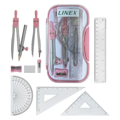 Abbildung von Linex Pink Geometrie Set Mathematik GCSE Sekundarschule 10 teilig Zirkel Winkelmesser