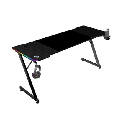 Abbildung von MARSGAMING MGD X160RGB, Ergonomischer Gaming Tisch, ARGB Beleuchtung mit Fernbedienung, Carbonfaser, XXL Mauspad, Kopfhörer und Getränkehalter, Kabelmanagement, Schreibtisch 160x60cm, Schwarz