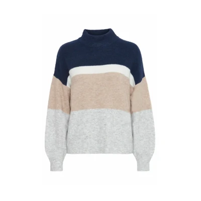Abbildung von b.young Byomea Striped Strickpullover, Damen, Größe: Large, Medieval blue mix