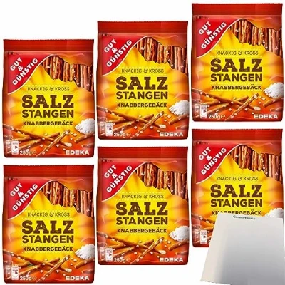 Abbildung von Gut&amp;Günstig Salzstangen Knabbergebäck Knackig &amp; Cross mit Meersalz 6er Pack (6x250g Packung) + usy Block
