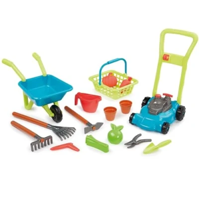 Abbildung von Spielzeug Ecoiffier 4585 Garten Set, 3 in 1: Rasenmäher, Schubkarre, Korb und Gartenzubehör, Gartenwerkzeug für Kinder, Outdoor Spiel, ab 18 Monaten