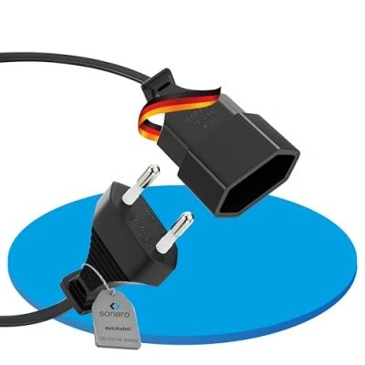 Abbildung von sonero Stromkabel Netzkabel Verlängerungskabel, 10,0m, Eurostecker Flachstecker Typ C Netzstecker auf Euro Buchse, Strom Verlängerung für TV, Spielekonsole, Haushaltsgeräte, Schwarz