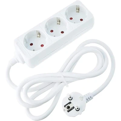 Abbildung von Steckdosenleiste weiß 3 Steckdosen Verlängerung ohne Schalter mit Kabel 3G 1,5 mm² 5 Meter, deutsche (3 Steckdosen, 5M)
