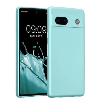 Abbildung von kwmobile Handyhülle kompatibel mit Google Pixel 7a Hülle weiche Silikon Case metallisch schimmernd in Metallic Mintgrün
