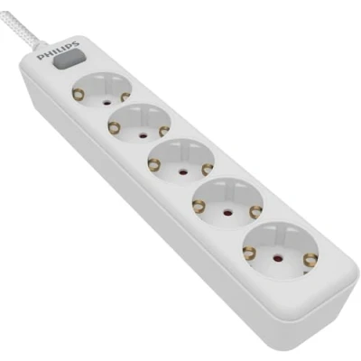 Abbildung von Philips SPN1142WA/10 Steckdosenleiste mit 5 Steckdosen, EIN /Ausschalter, geflochtenes Netzkabel 1,5 m (hohe Festigkeit) Weiß